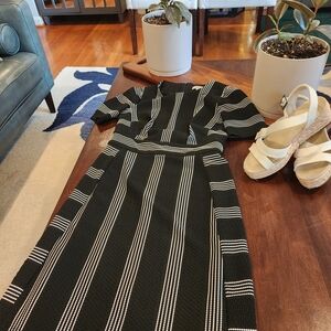 White House Black Market Black and White Long Sleeve Dress